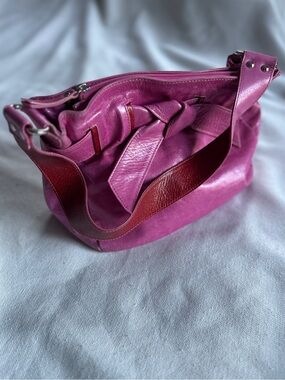 Vintage Roberta Gandolfi Pink Italian Leather Bow Slouchy Hobo Bag